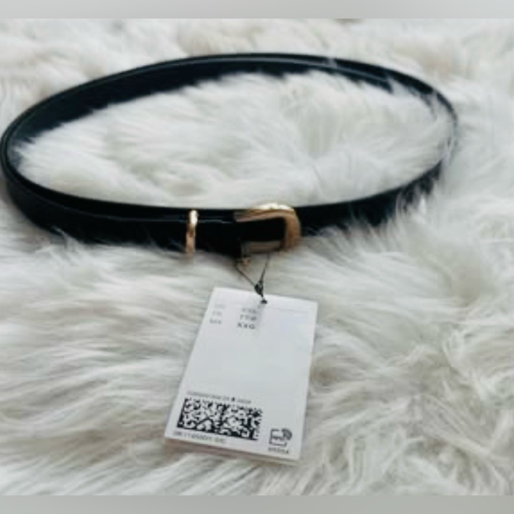 NEW H&M Black Vegan Leather Belt‎ w/Gold Buckle Size XXL 52"